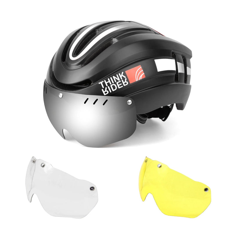 Casco de ciclismo Promend para hombre y mujer con luz trasera y visera magnética 