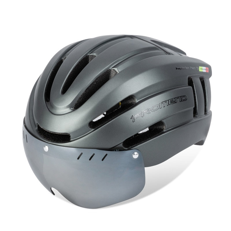 Casco de ciclismo Promend para hombre y mujer con luz trasera y visera magnética 