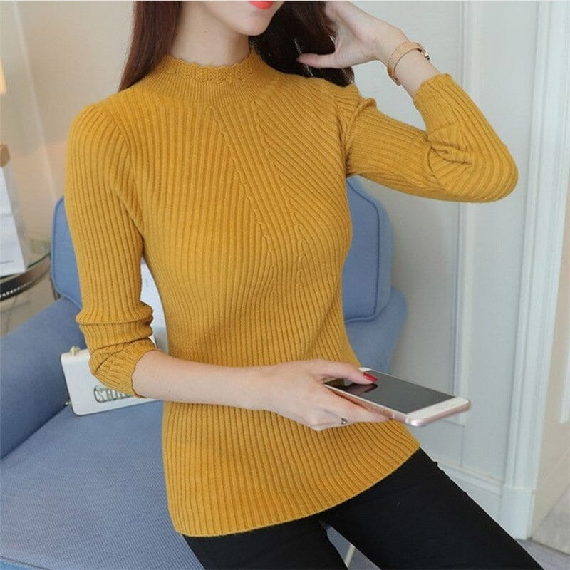 Women's Slim Ribbed Turtleneck Sweater - CozyElegance