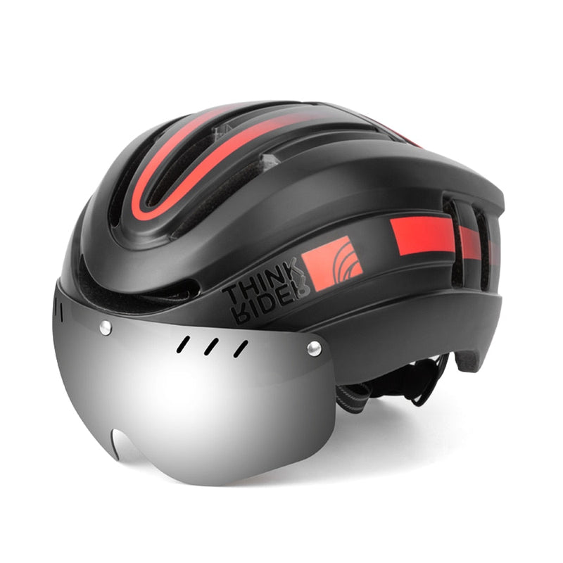 Casco de ciclismo Promend para hombre y mujer con luz trasera y visera magnética 