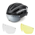 Casco de ciclismo Promend para hombre y mujer con luz trasera y visera magnética 